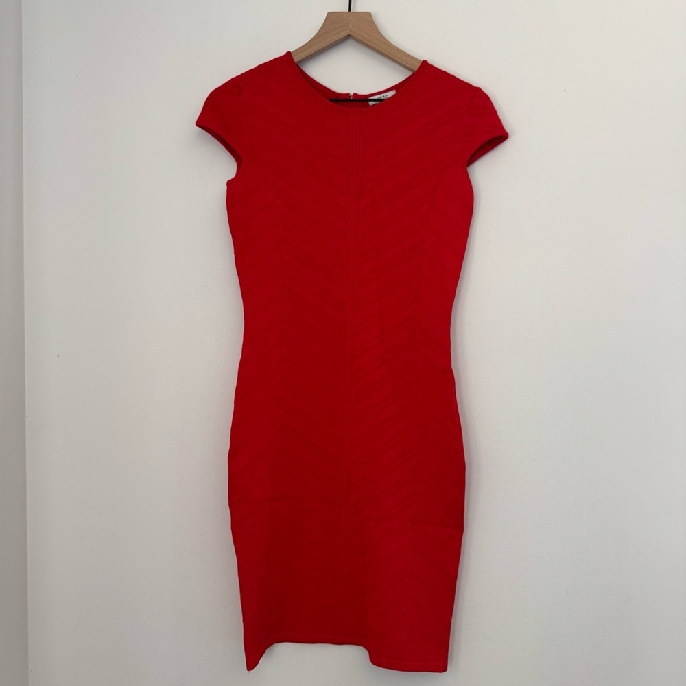 Vintage Y2K Cache Cherry Red Cap Sleeve Bodycon Dress Size Small